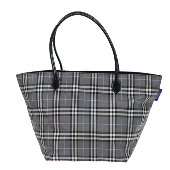 Burberrys Nova Check Blue Label Tote Bag Nylon Silver Gray Auth bs18621 - Picture 13 of 16